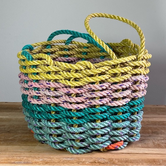 Handmade Recycled Nautical Rope Basket Storage Bin - Pastel Colors - Picture 7 of 16